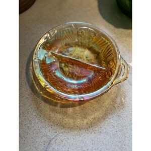 Vintage Indiana Glass "Killarney" Marigold Carnival Glass Divided Dish